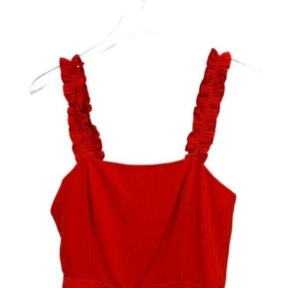 NWT E.SSUE | Women's Red Multi-Tiered Faux Wrap Ruffle Dress Size Small - Picture 4 of 11